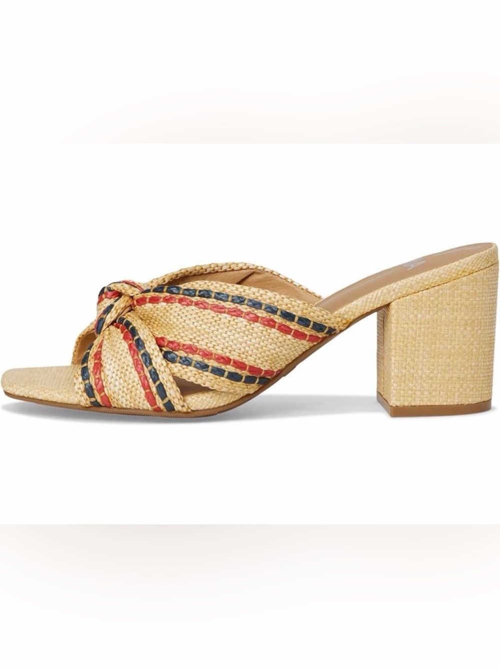 MIA Tan Braided Knot Mules with Red & Navy Trim - Picture 3 of 11